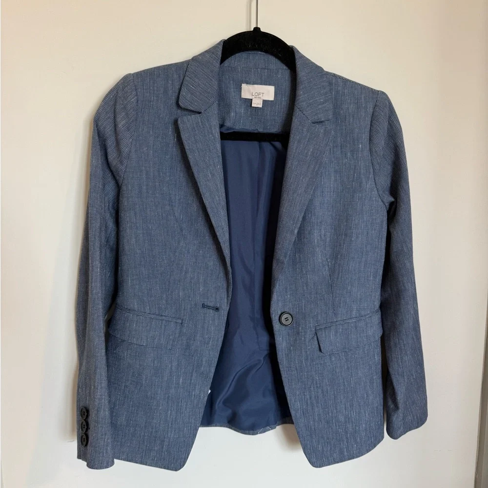 LOFT Textured Blue Jacket - Picture 1 of 7
